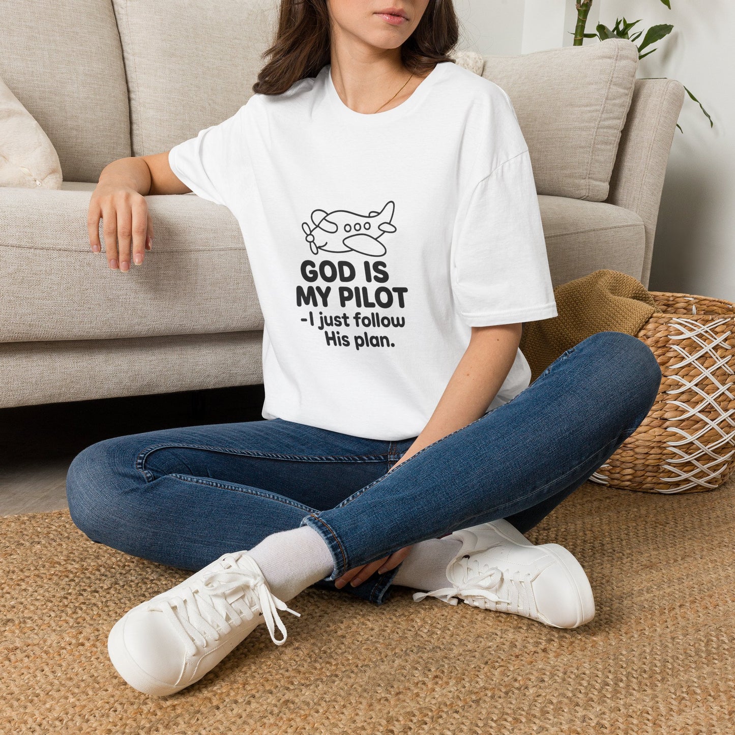 God Is My Pilot plane graphic T-Shirt | Christian faith aviation tee