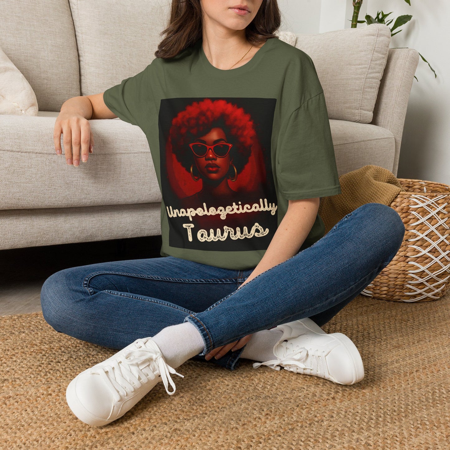 Unapologetically Taurus Red Afro Queen T-Shirt | Bold Zodiac Shirt for Confident Women