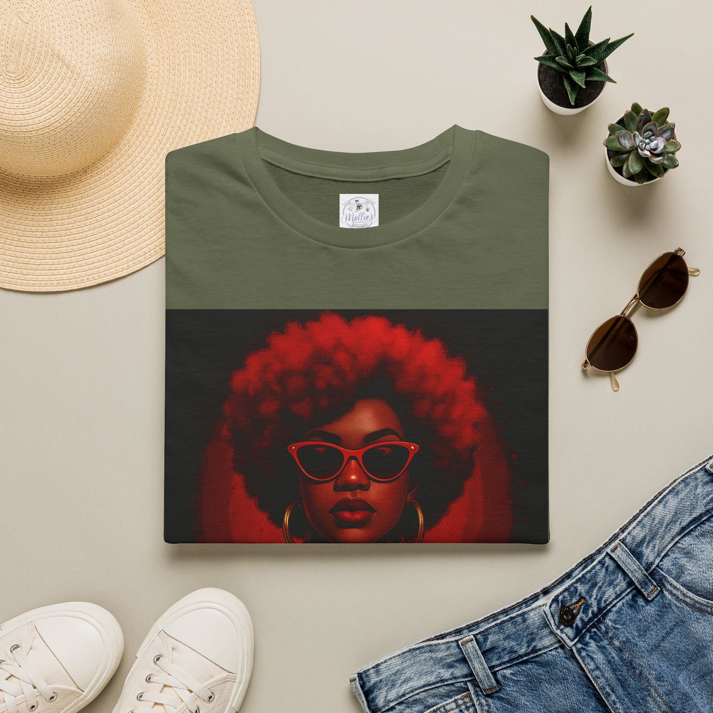 Unapologetically Taurus Red Afro Queen T-Shirt | Bold Zodiac Shirt for Confident Women