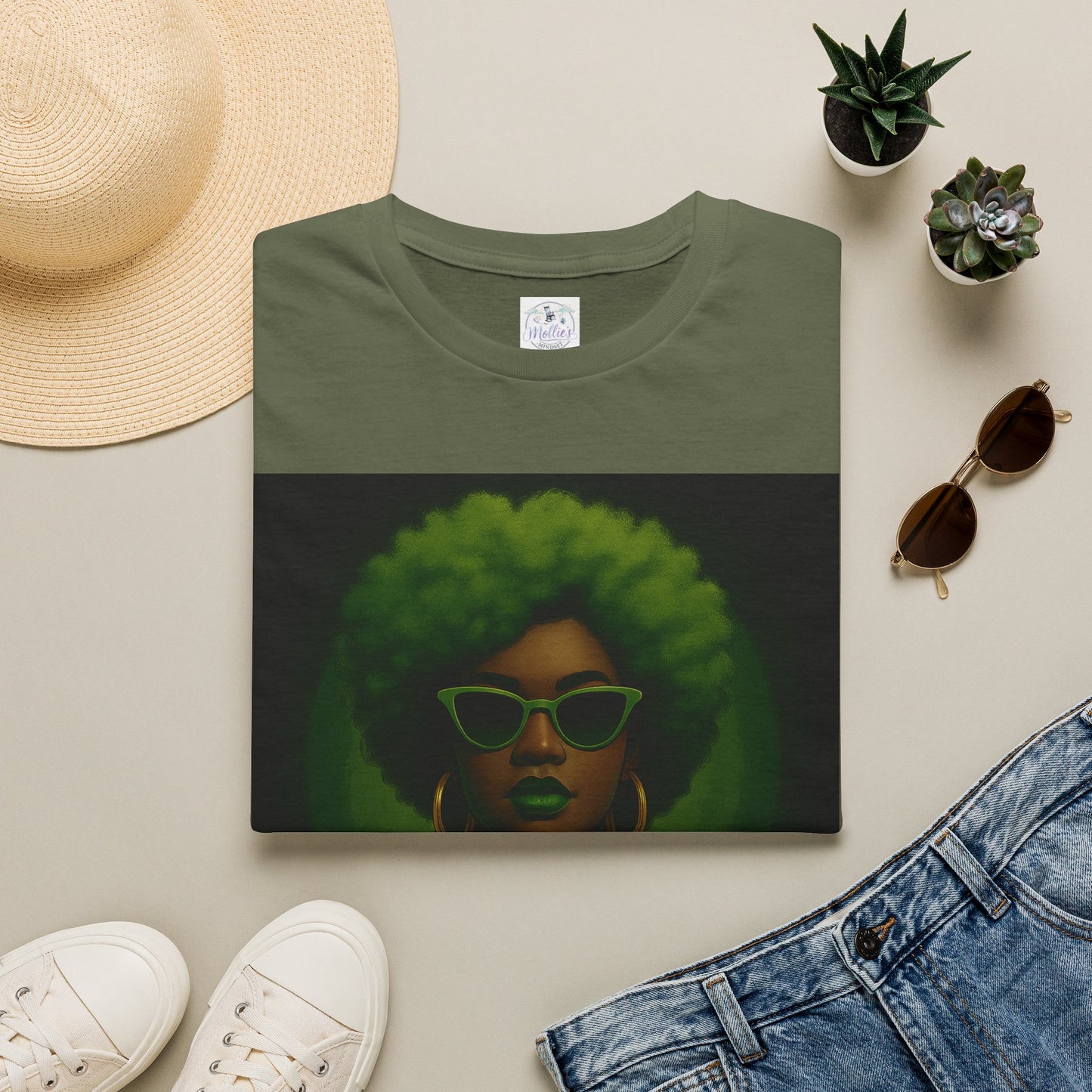 Unapologetically Taurus Green Afro Queen T-Shirt | Bold Zodiac Graphic Tee for Confident Women