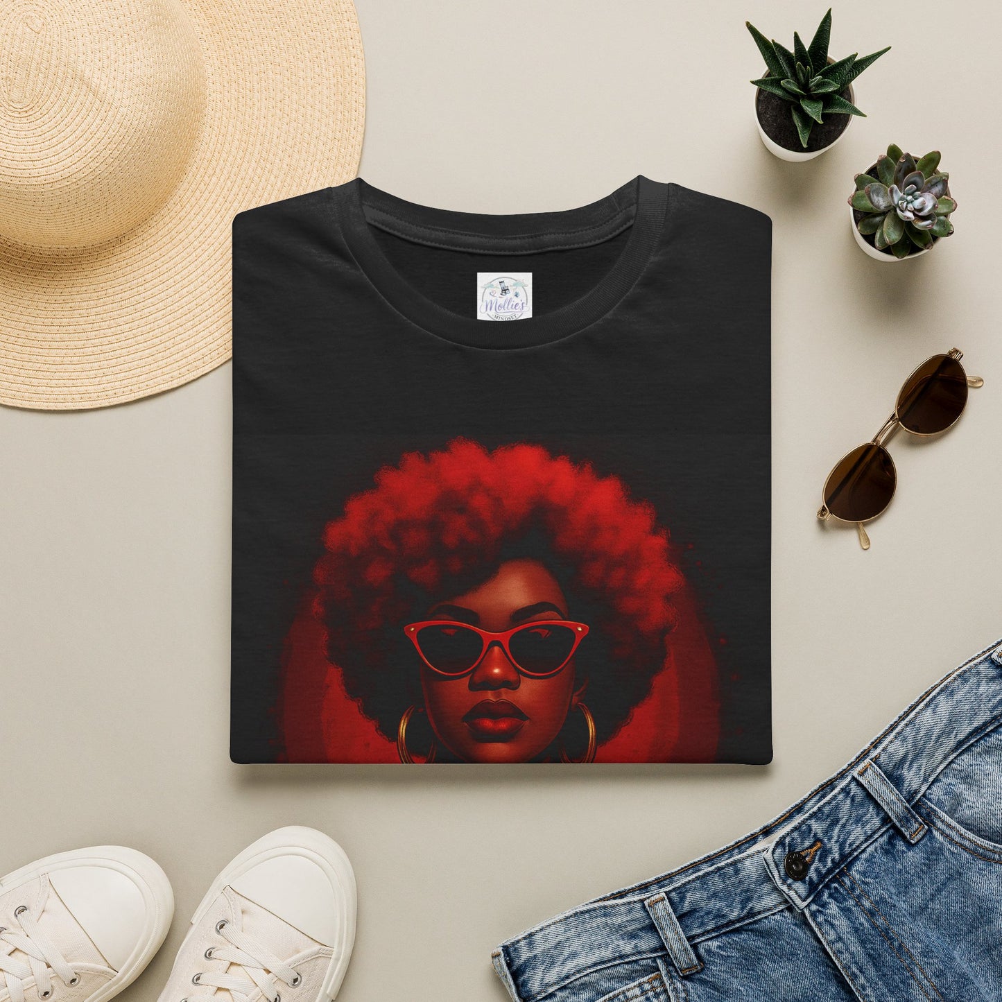 Unapologetically Taurus Red Afro Queen T-Shirt | Bold Zodiac Shirt for Confident Women