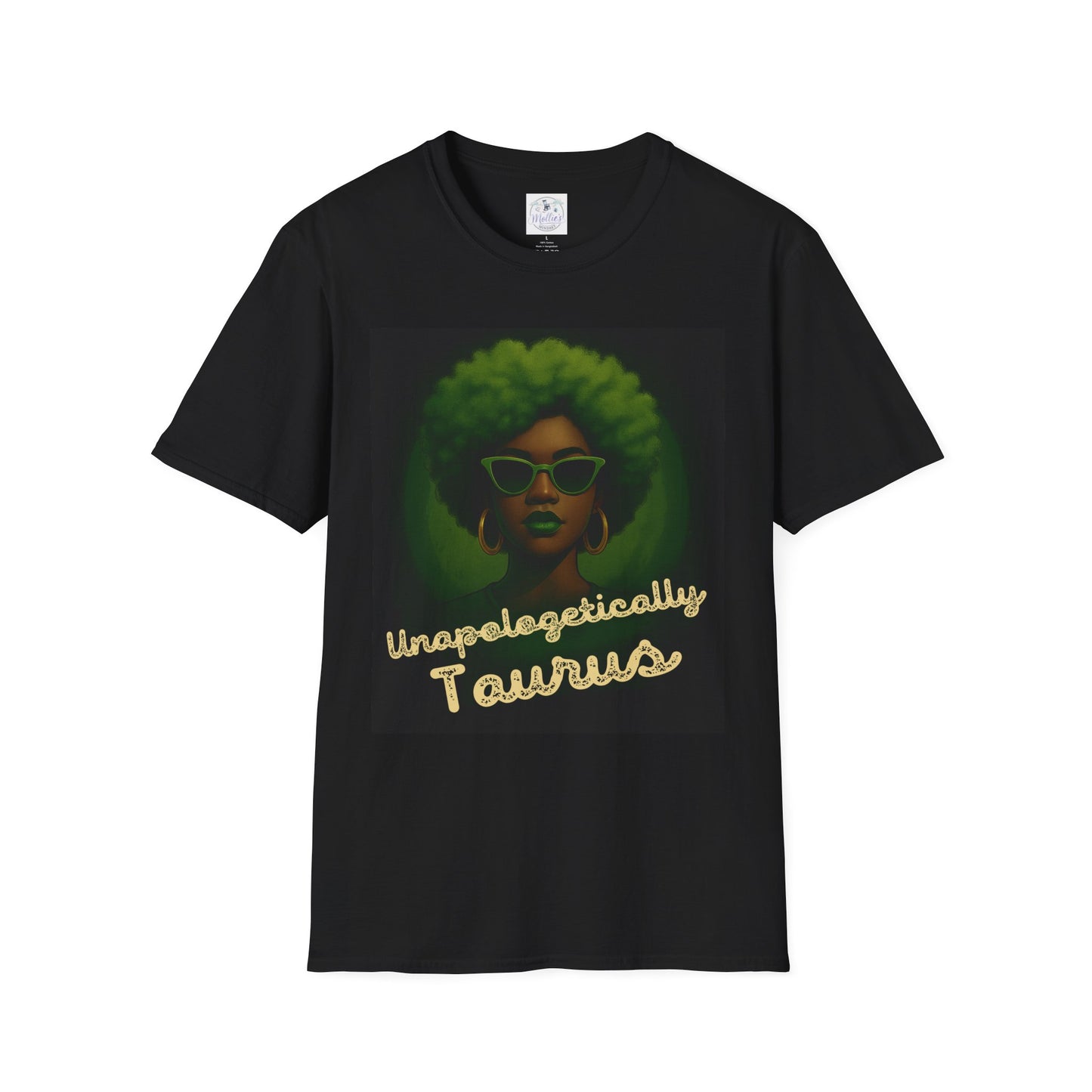 Unapologetically Taurus Green Afro Queen T-Shirt | Bold Zodiac Graphic Tee for Confident Women