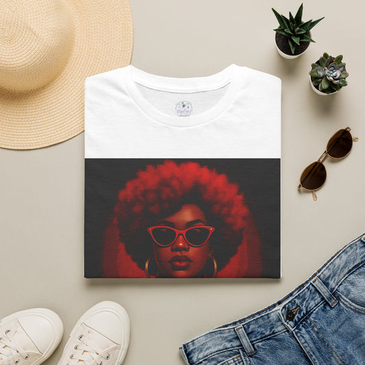 Unapologetically Taurus Red Afro Queen T-Shirt | Bold Zodiac Shirt for Confident Women