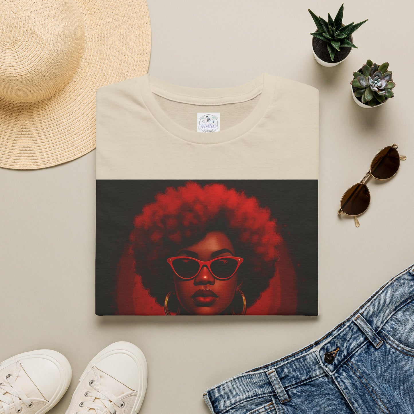 Unapologetically Taurus Red Afro Queen T-Shirt | Bold Zodiac Shirt for Confident Women