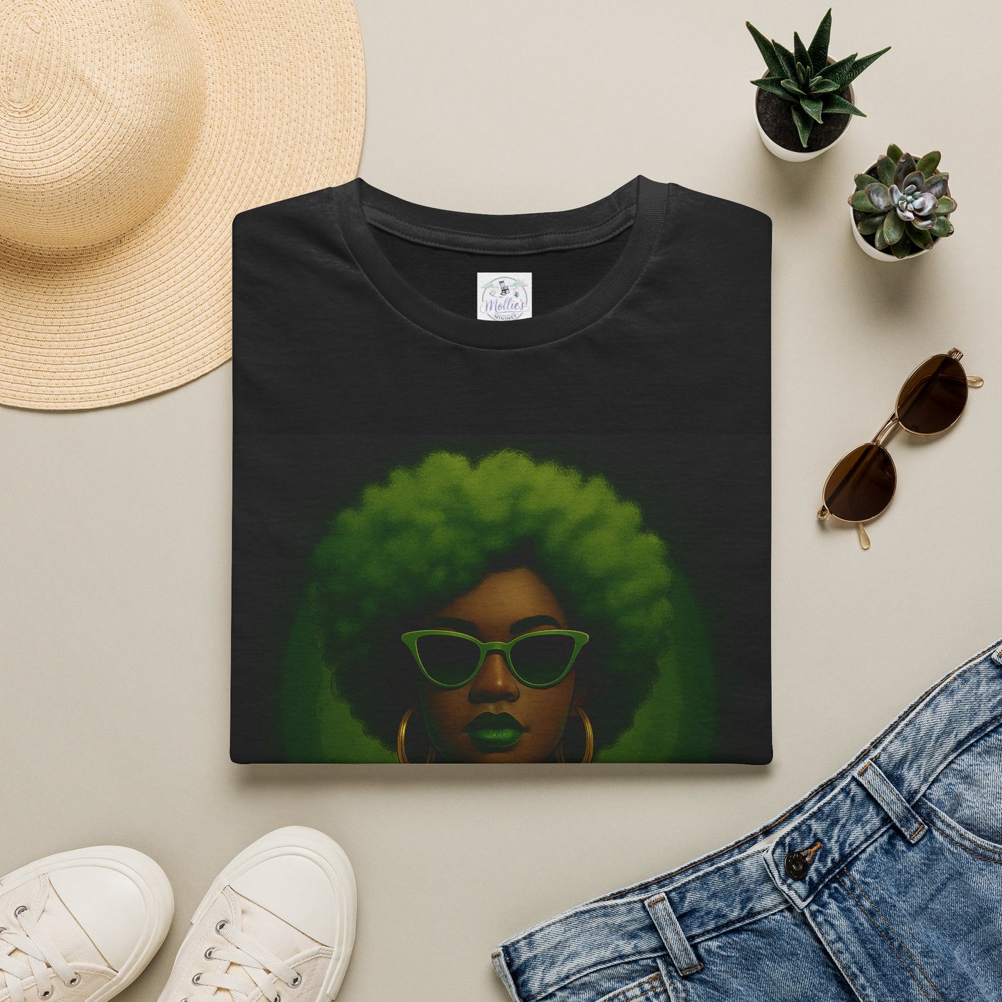 Unapologetically Taurus Green Afro Queen T-Shirt | Bold Zodiac Graphic Tee for Confident Women