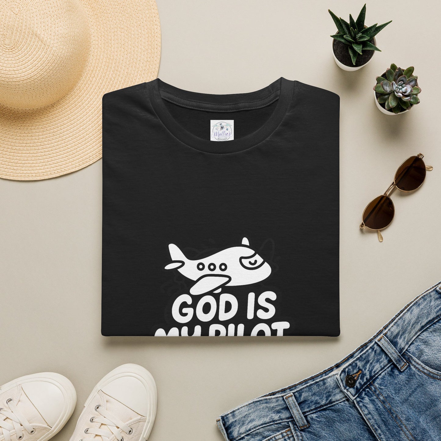 God Is My Pilot plane graphic T-Shirt | Christian faith aviation tee
