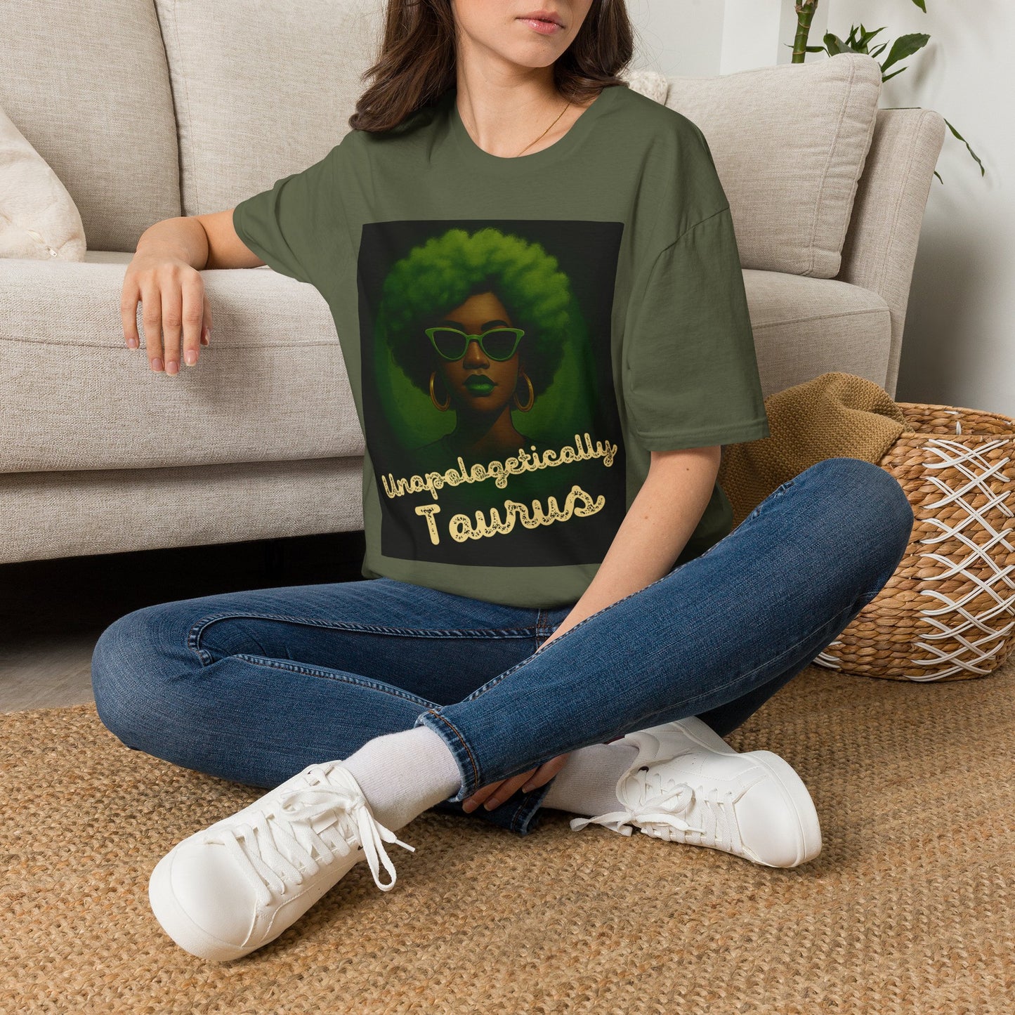 Unapologetically Taurus Green Afro Queen T-Shirt | Bold Zodiac Graphic Tee for Confident Women