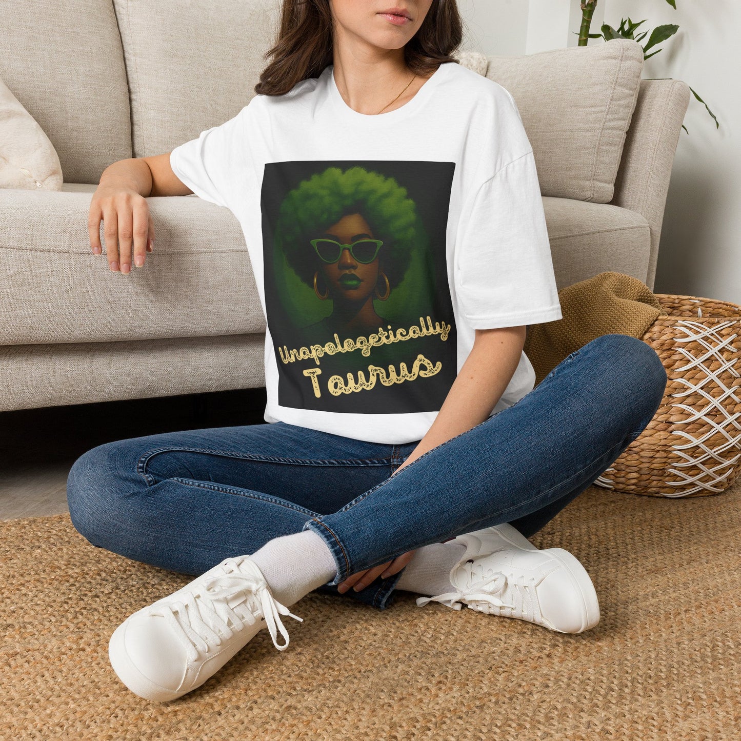 Unapologetically Taurus Green Afro Queen T-Shirt | Bold Zodiac Graphic Tee for Confident Women