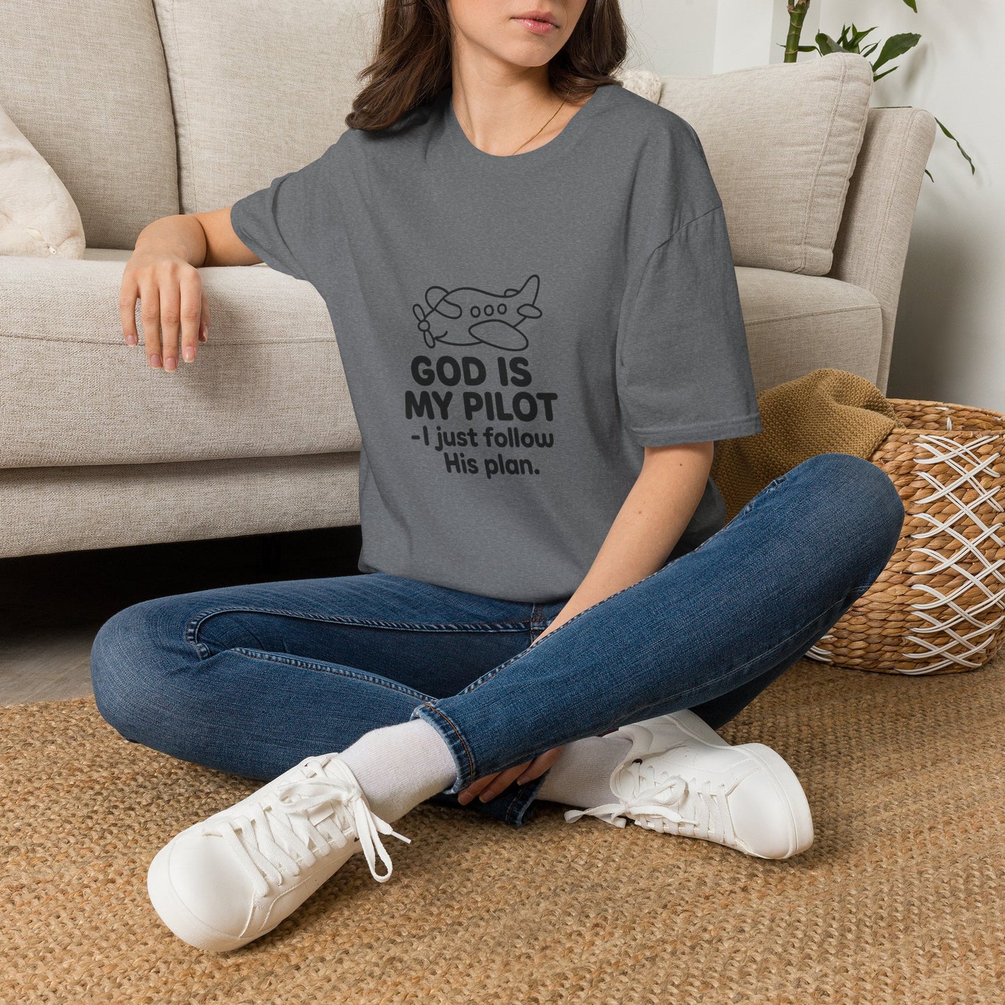 God Is My Pilot plane graphic T-Shirt | Christian faith aviation tee