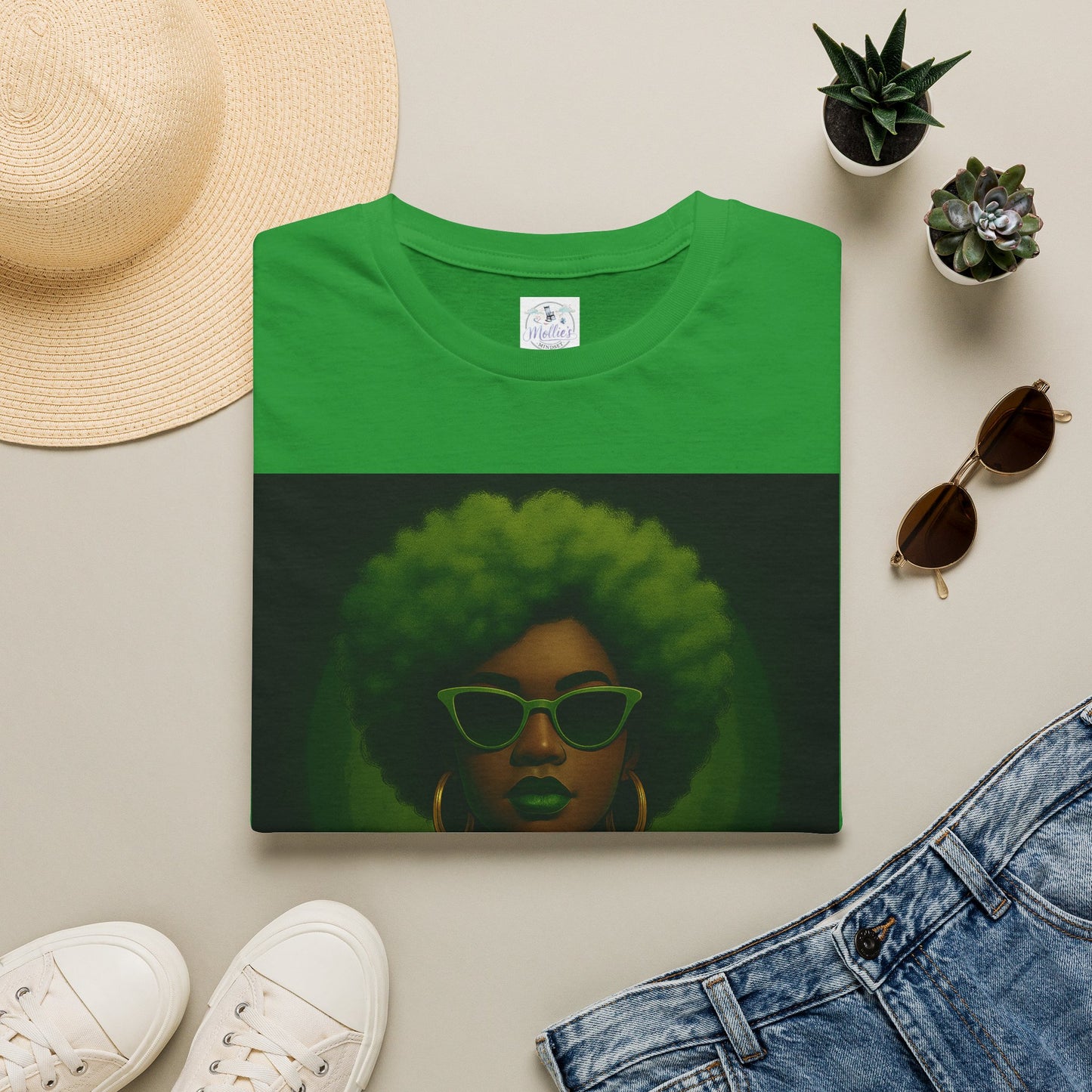 Unapologetically Taurus Green Afro Queen T-Shirt | Bold Zodiac Graphic Tee for Confident Women