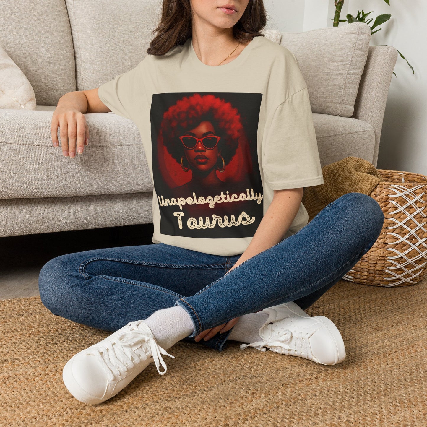 Unapologetically Taurus Red Afro Queen T-Shirt | Bold Zodiac Shirt for Confident Women