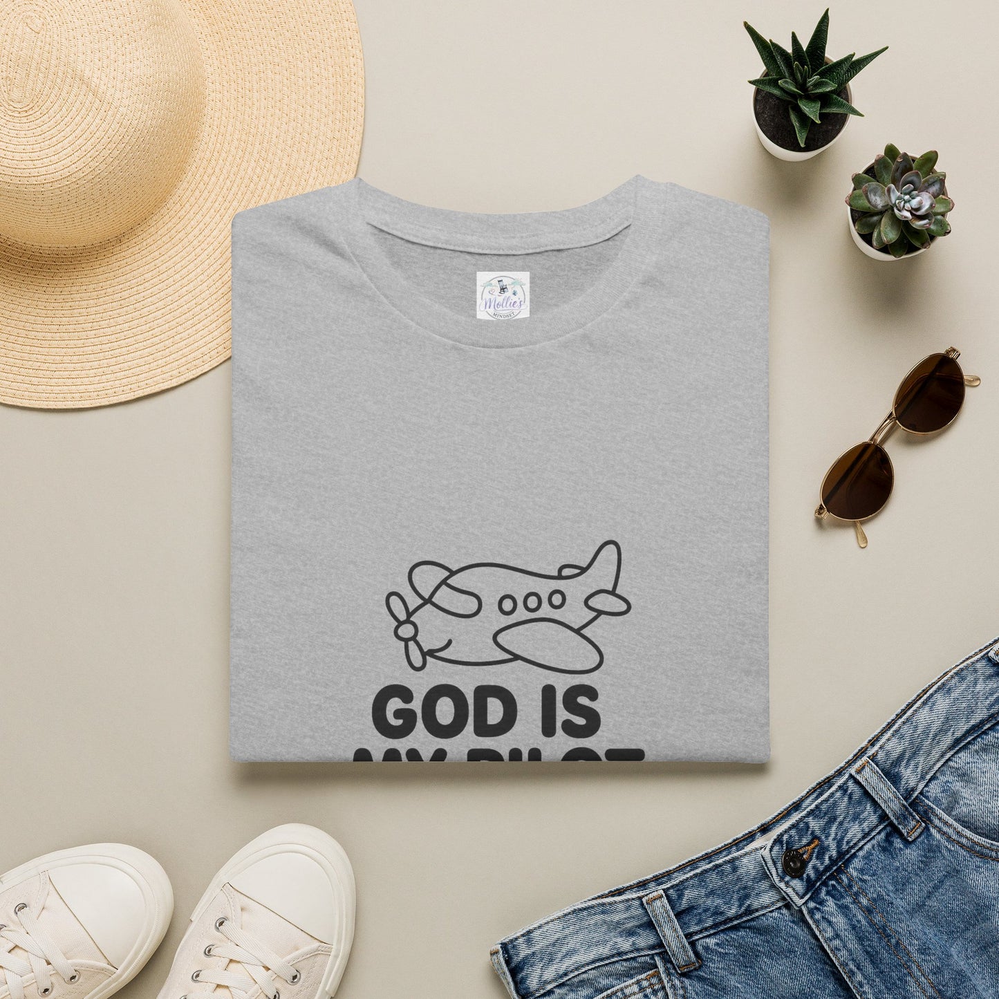 God Is My Pilot plane graphic T-Shirt | Christian faith aviation tee