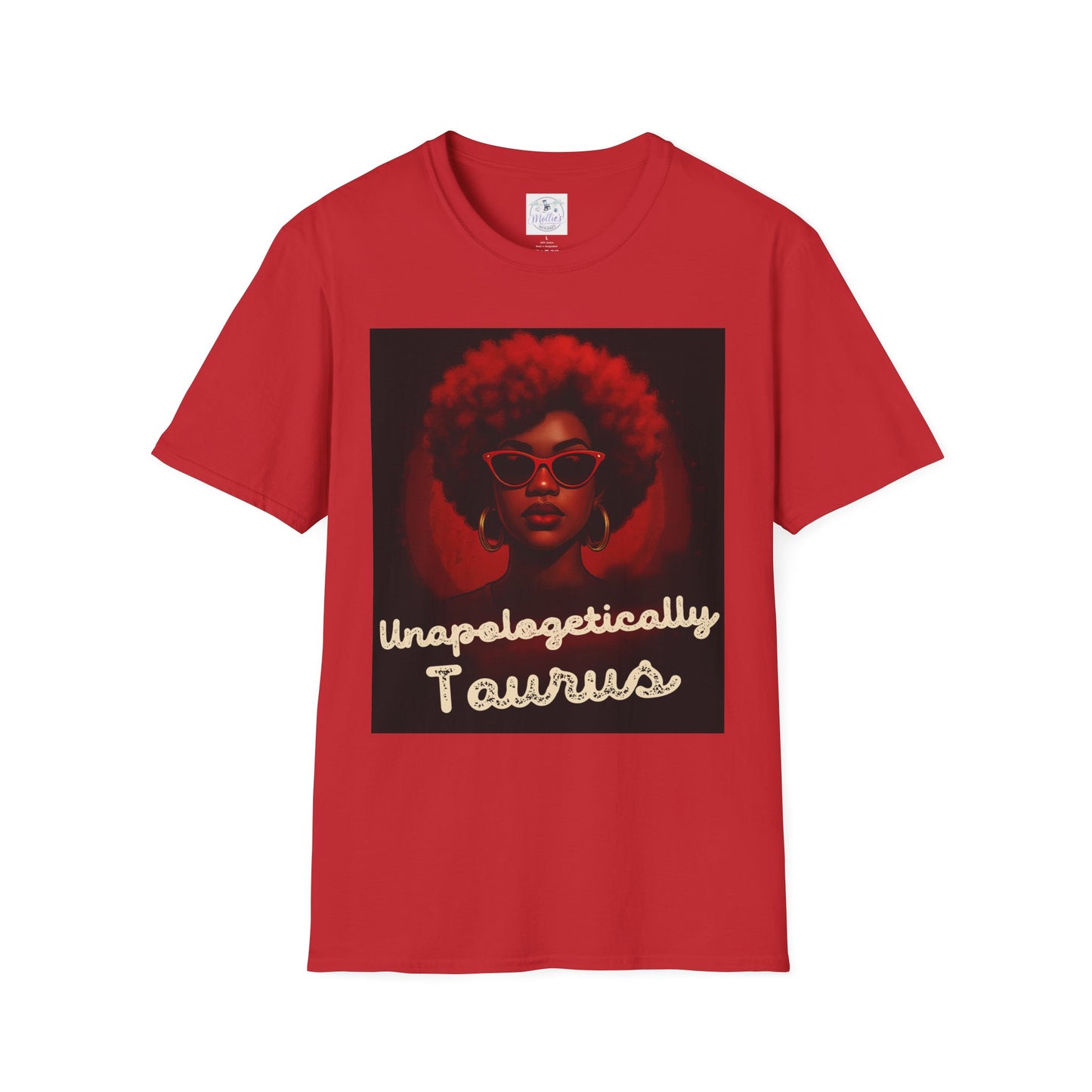 Unapologetically Taurus Red Afro Queen T-Shirt | Bold Zodiac Shirt for Confident Women