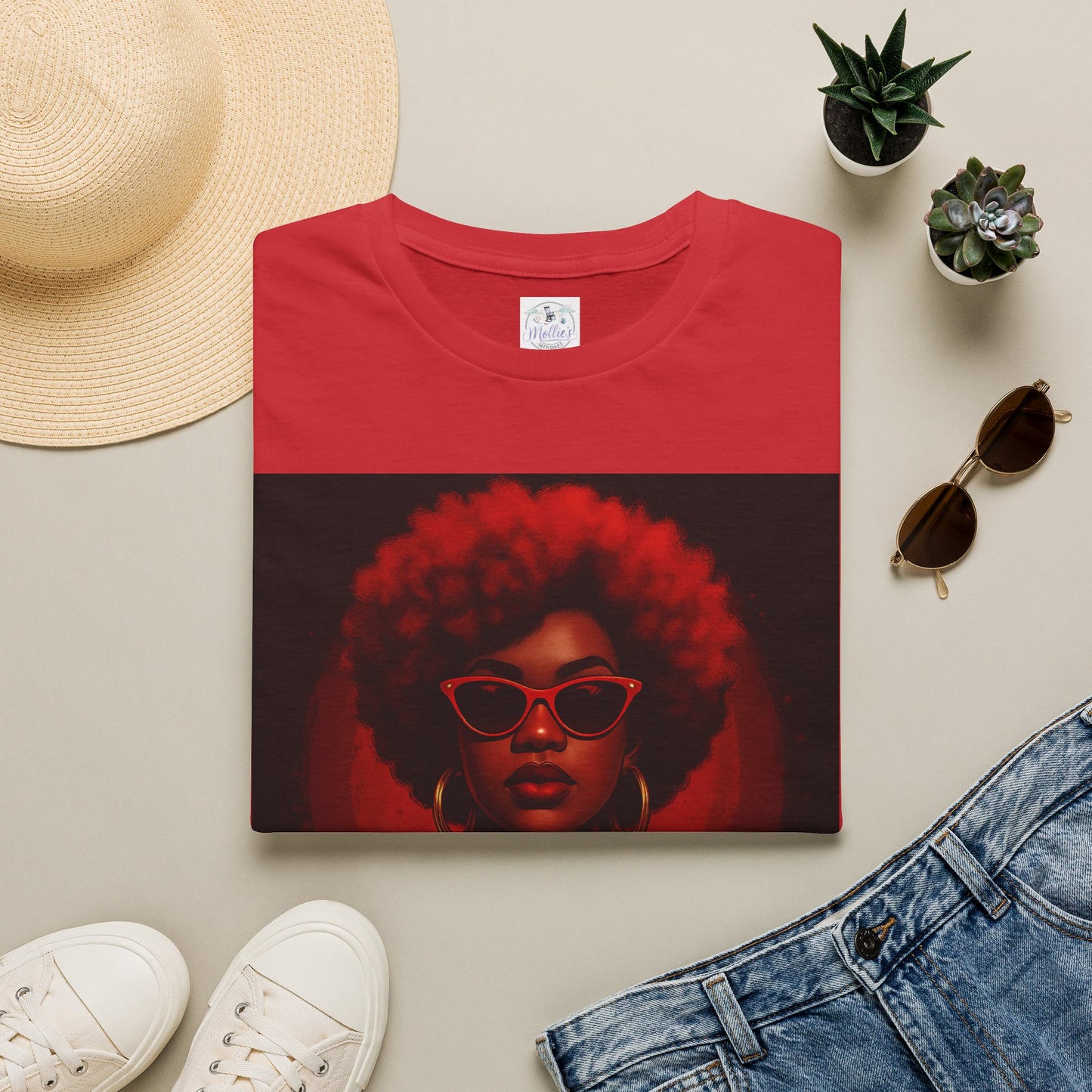 Unapologetically Taurus Red Afro Queen T-Shirt | Bold Zodiac Shirt for Confident Women