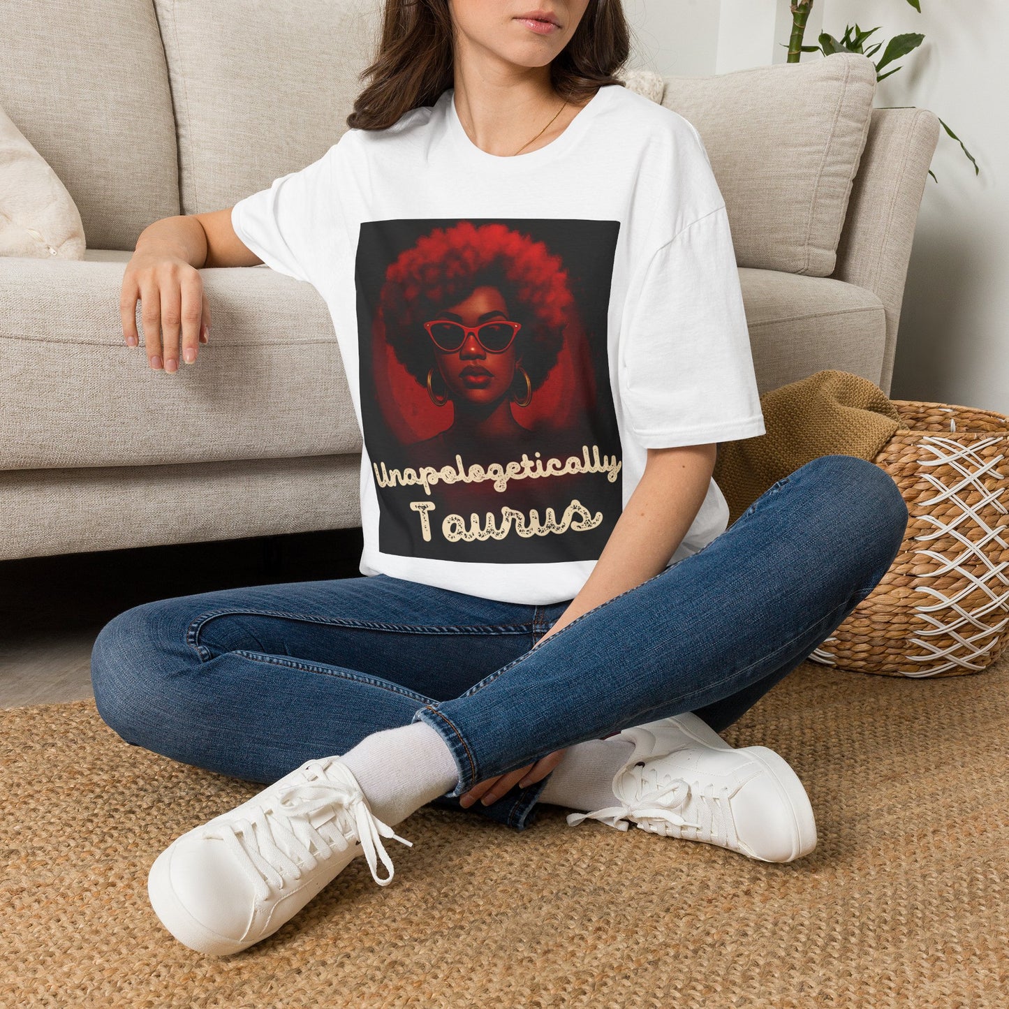 Unapologetically Taurus Red Afro Queen T-Shirt | Bold Zodiac Shirt for Confident Women