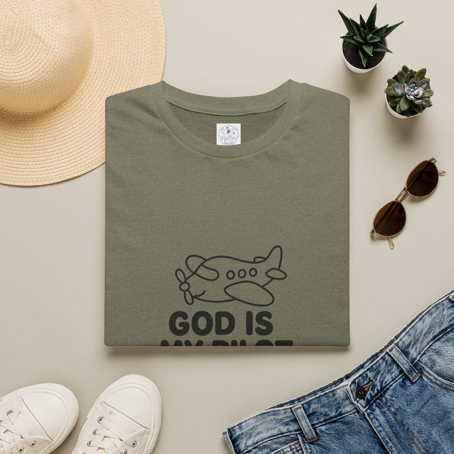 God Is My Pilot plane graphic T-Shirt | Christian faith aviation tee