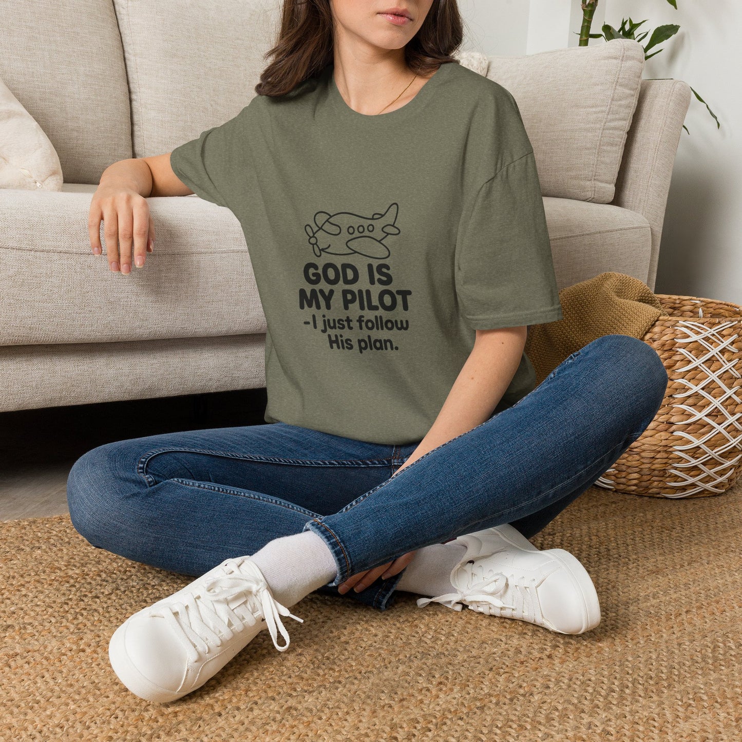 God Is My Pilot plane graphic T-Shirt | Christian faith aviation tee