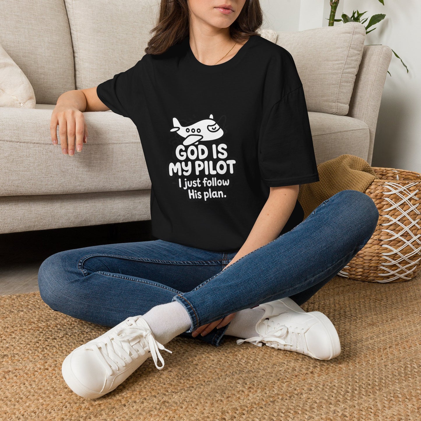God Is My Pilot plane graphic T-Shirt | Christian faith aviation tee